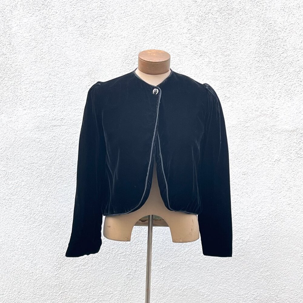 Vintage Women's Black Velvet Cropped Bolero Jacket Medium